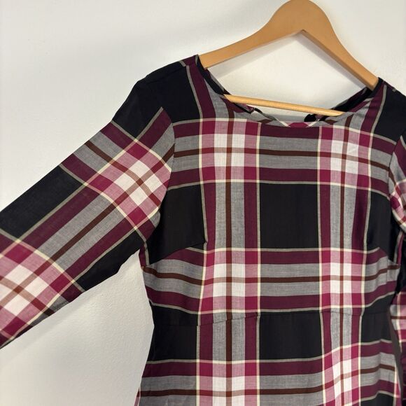 NWT Ann Taylor Loft Black Plaid Tie Back Long Sleeve A Line Dress Size 2P Pink - Picture 9 of 12